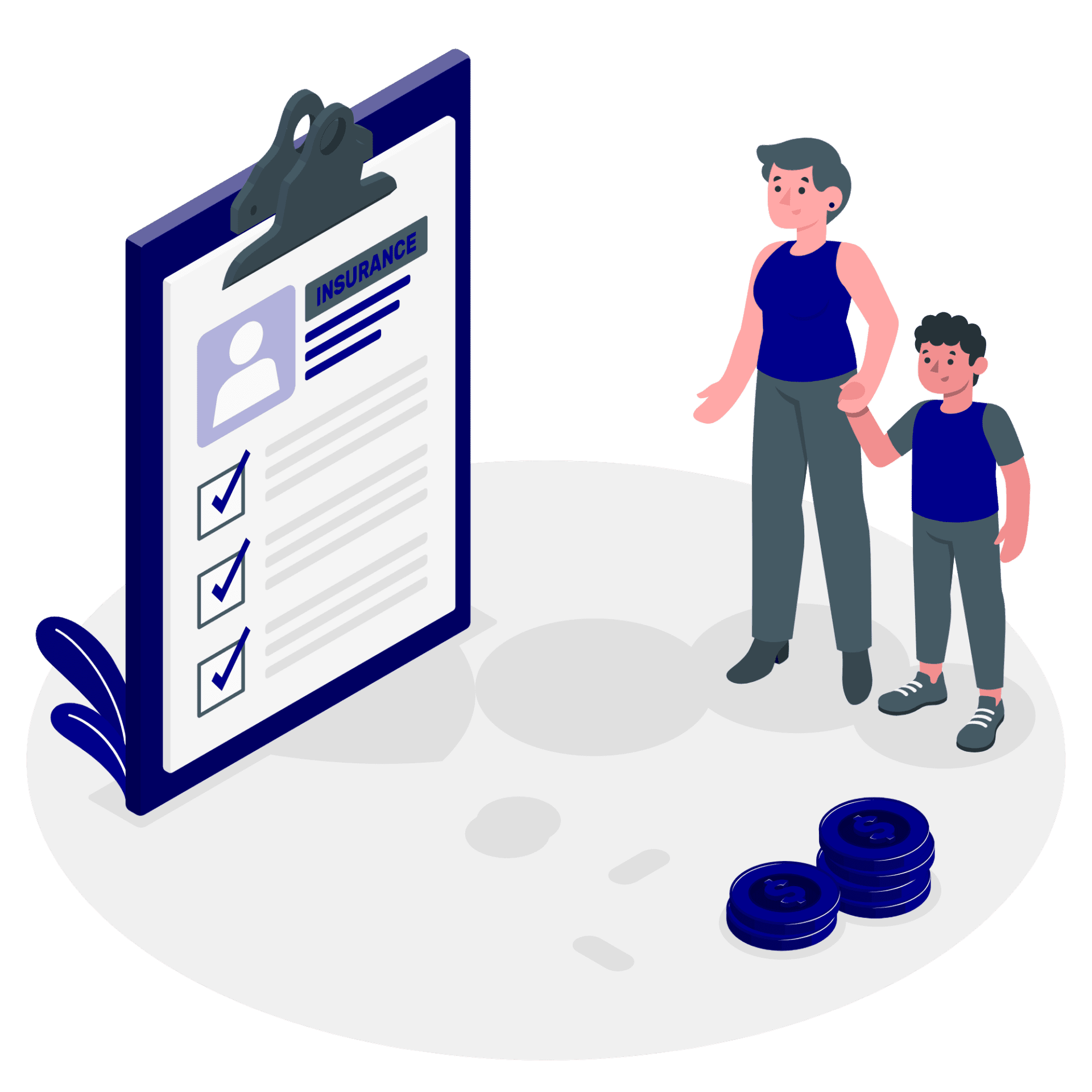 Insurance dad and son viewing Insurance note pad